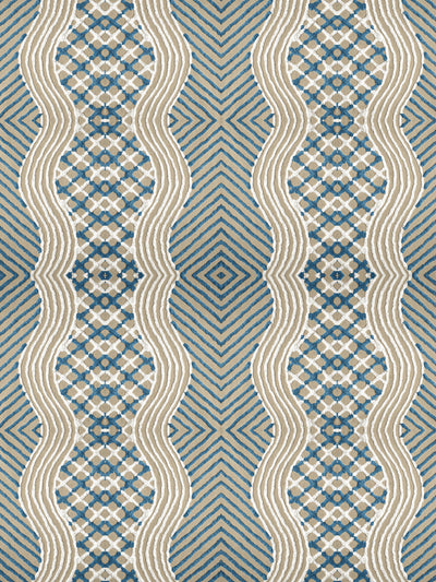 'Chenille Stripe' Wallpaper by Chris Benz - Blue on Taupe