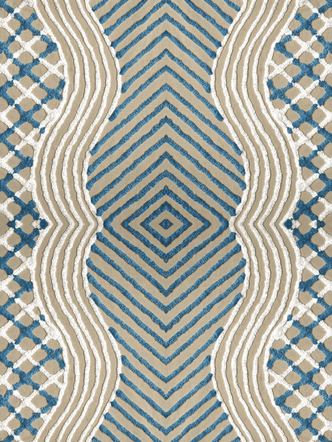 'Chenille Stripe' Wallpaper by Chris Benz - Blue on Taupe