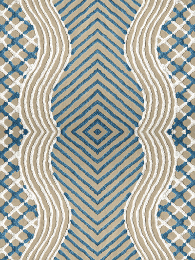 'Chenille Stripe' Wallpaper by Chris Benz - Blue on Taupe