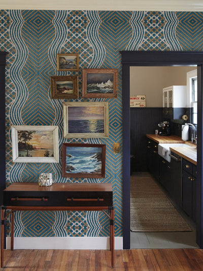 'Chenille Stripe' Wallpaper by Chris Benz - Deep Blue