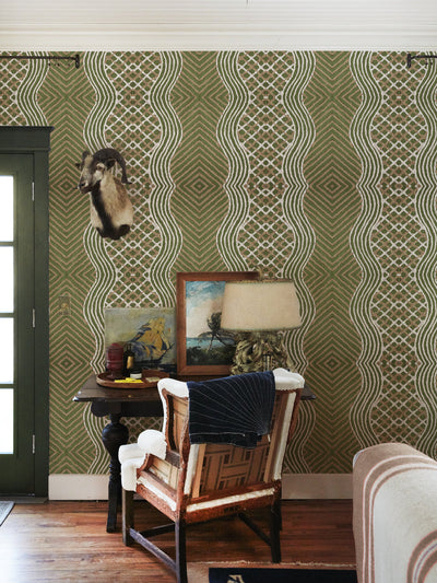 'Chenille Stripe' Wallpaper by Chris Benz - Olive