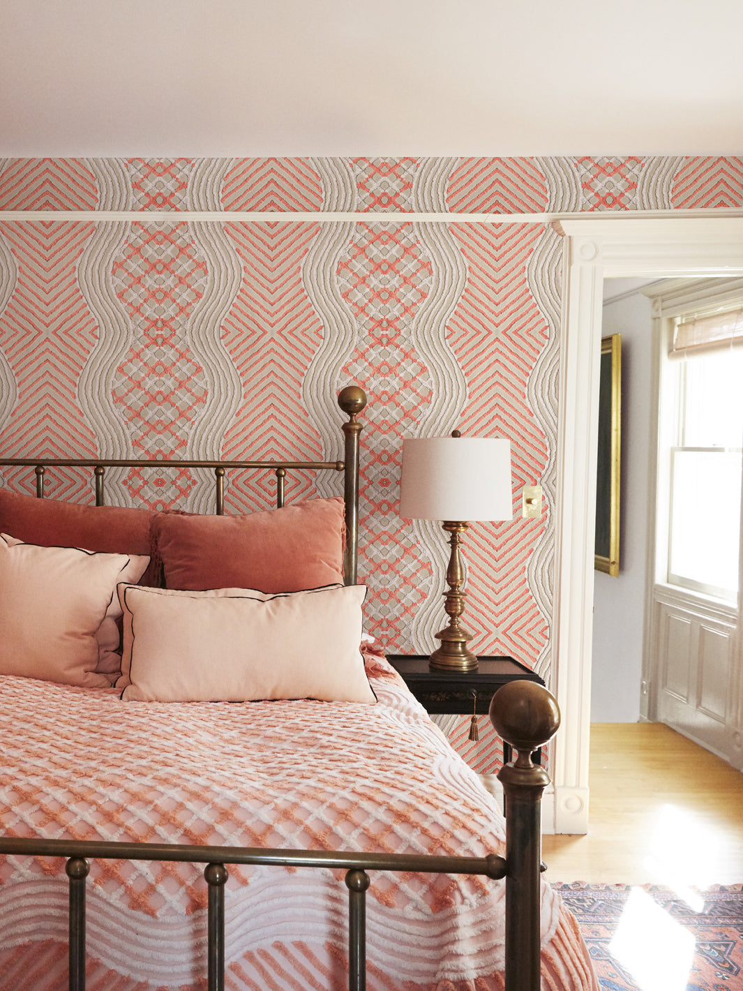 'Chenille Stripe' Wallpaper by Chris Benz - Salmon