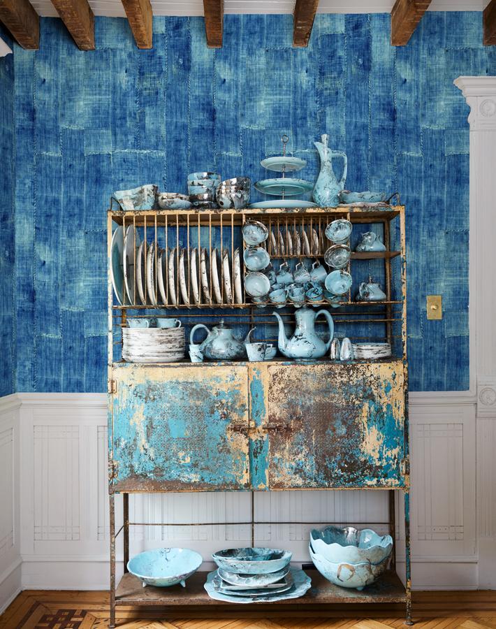 'Lafayette Patchwork' Wallpaper by Chris Benz - Blue