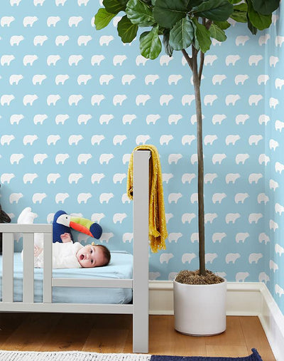 'Chubby Bear' Wallpaper by Tea Collection - Baby Blue