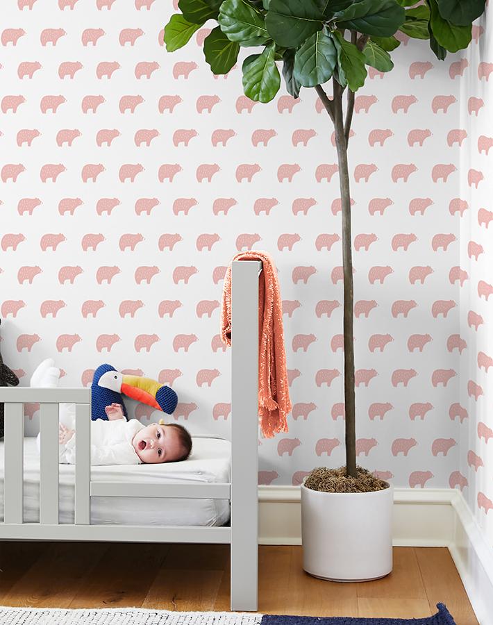 'Chubby Bear' Wallpaper by Tea Collection - Pink