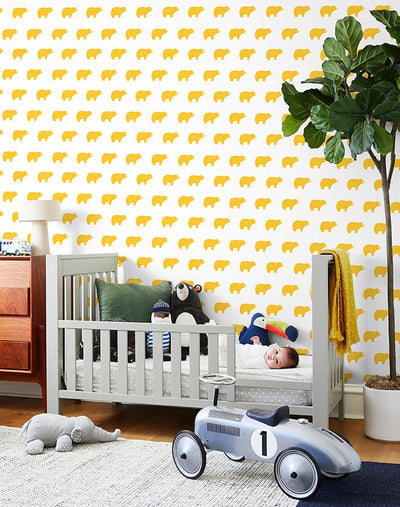 'Chubby Bear' Wallpaper by Tea Collection - Marigold
