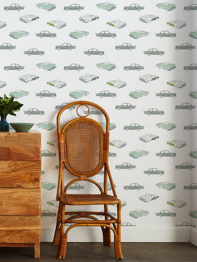 'Classic Cars' Wallpaper by Tea Collection - Aventurine