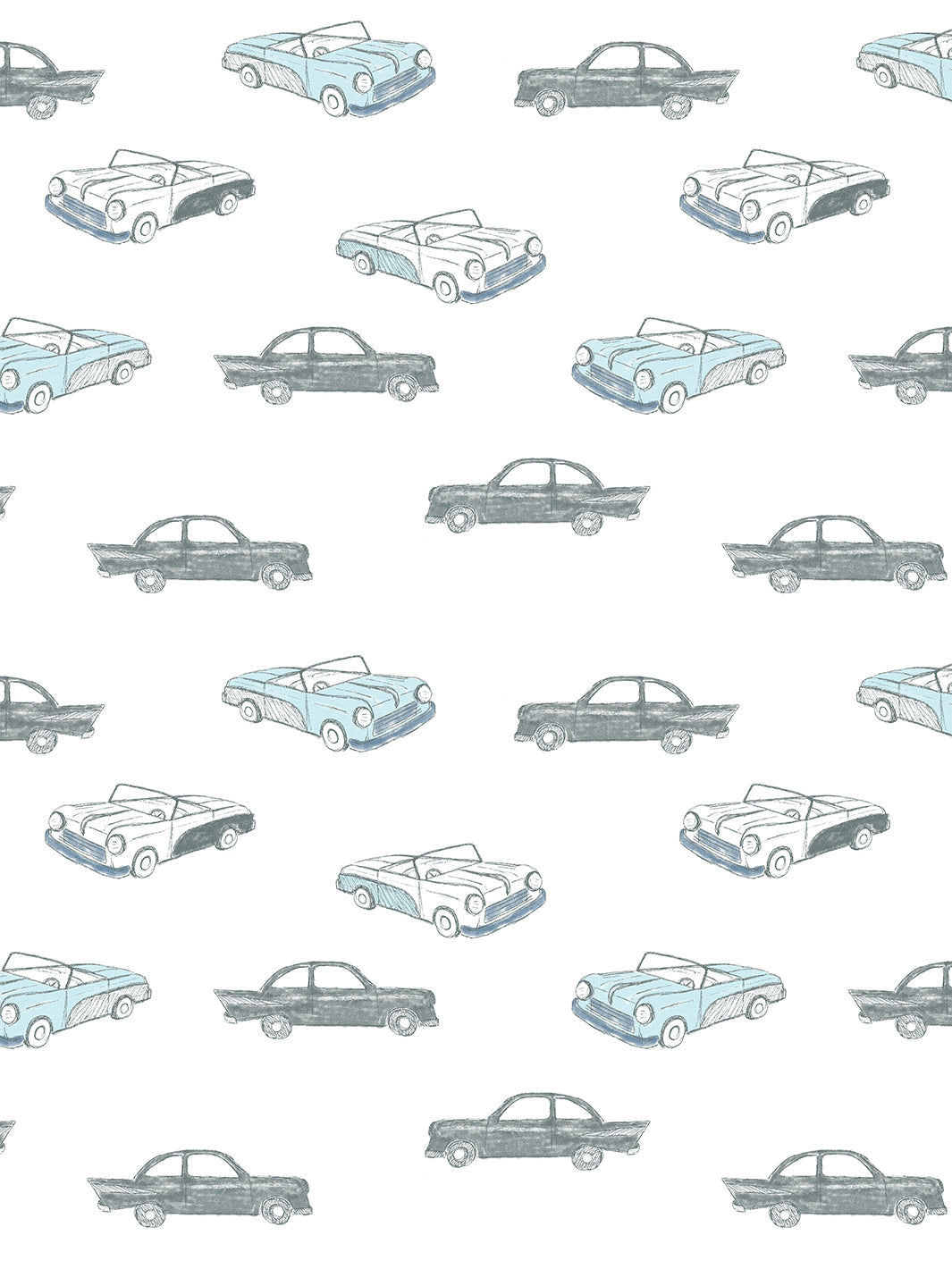 'Classic Cars' Wallpaper by Tea Collection - Blue