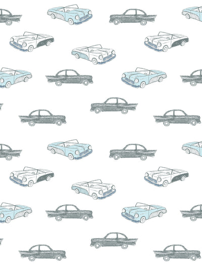 'Classic Cars' Wallpaper by Tea Collection - Blue