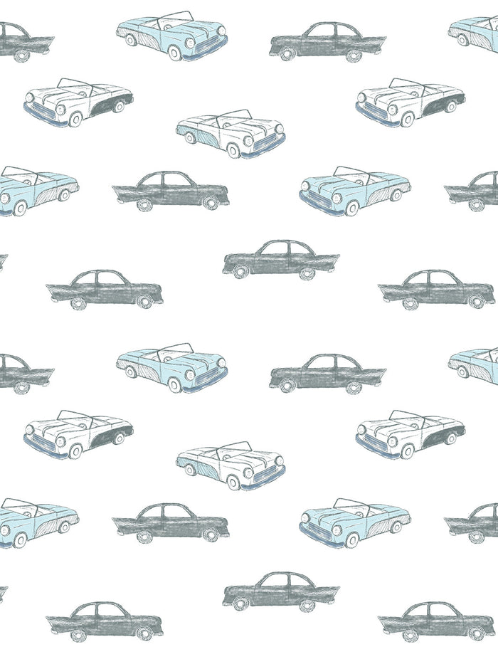 'Classic Cars' Wallpaper by Tea Collection - Blue