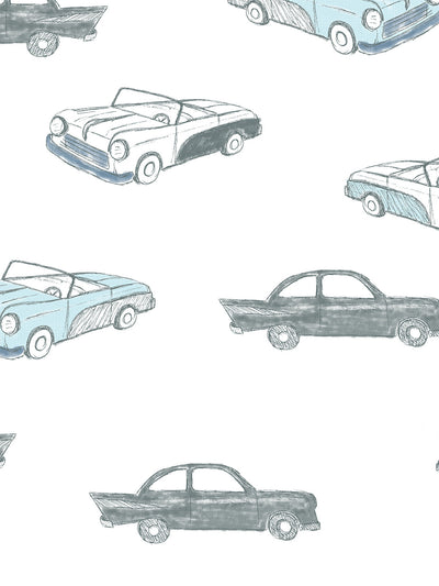 'Classic Cars' Wallpaper by Tea Collection - Blue