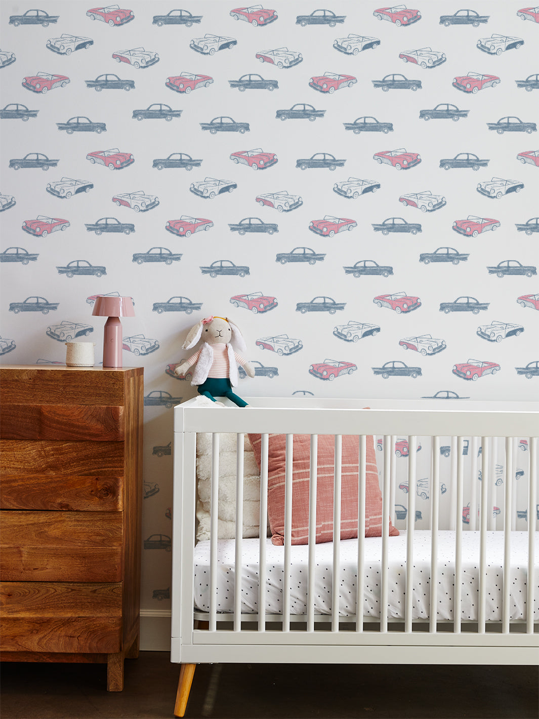 'Classic Cars' Wallpaper by Tea Collection - Blue + Pink