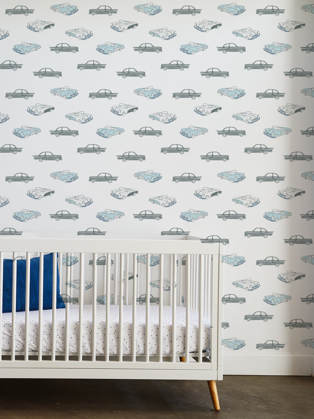 'Classic Cars' Wallpaper by Tea Collection - Blue