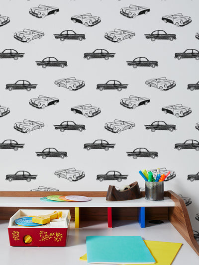 'Classic Cars' Wallpaper by Tea Collection - Onyx