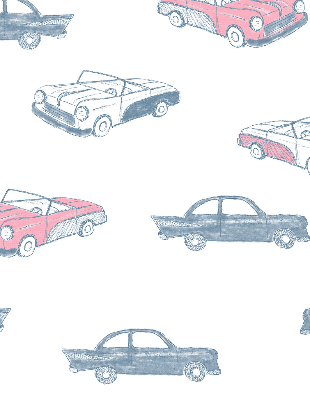 'Classic Cars' Wallpaper by Tea Collection - Blue + Pink