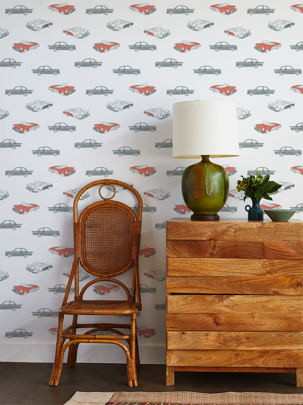 'Classic Cars' Wallpaper by Tea Collection - Retro Red