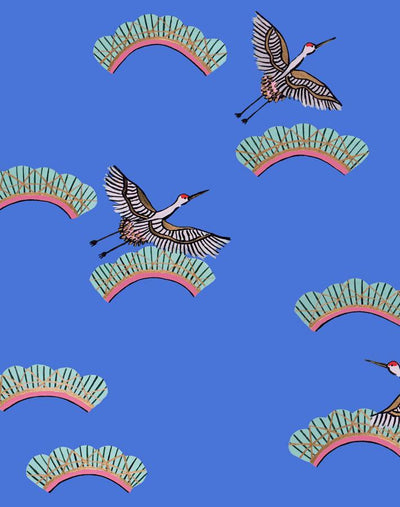 cranes in clouds azure wallpaper by carly beck