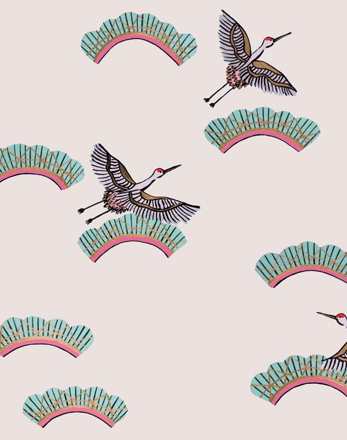 'Cranes In Clouds' Wallpaper by Carly Beck - Oyster