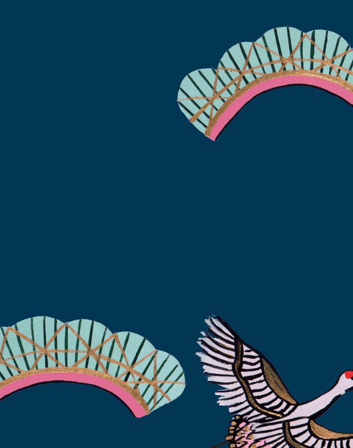 cranes in clouds peacock wallpaper by carly beck