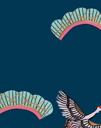 cranes in clouds peacock wallpaper by carly beck