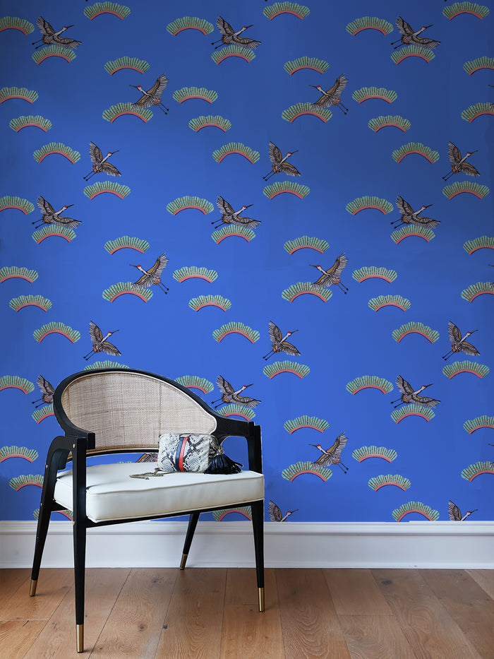 'Cranes In Clouds' Wallpaper by Carly Beck - Azure