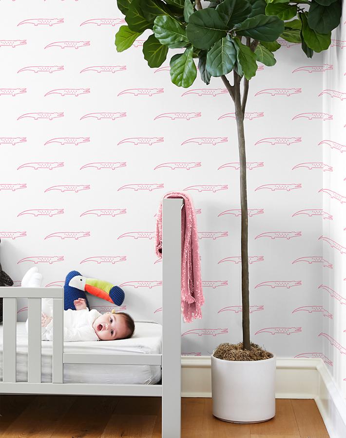 'Crocodile' Wallpaper by Tea Collection - Bubblegum