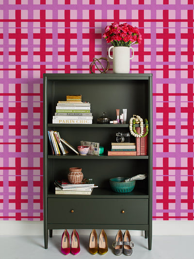 crosstown plaid wallpaper by sarah jessica parker lilac on rose
