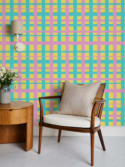 'Crosstown Plaid' Wallpaper by Sarah Jessica Parker - Rosé on Lemon Drop