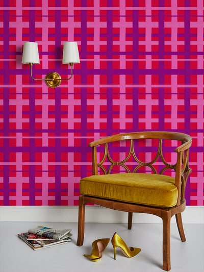 'Crosstown Plaid' Wallpaper by Sarah Jessica Parker - Violet on Scarlet