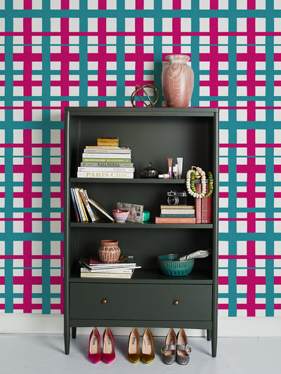 crosstown plain on white wallpaper by sarah jessica parker peacock raspberry