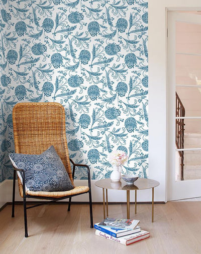 'Dear Prudence' Wallpaper by Wallshoppe - Cadet Blue