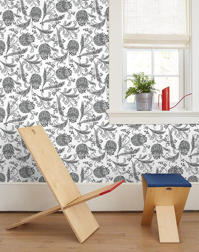 'Dear Prudence' Wallpaper by Wallshoppe - Charcoal