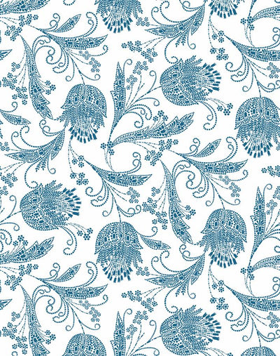 'Dear Prudence' Wallpaper by Wallshoppe - Cadet Blue