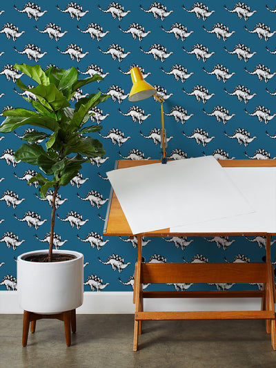 dinos wallpaper by tea collection cadet blue