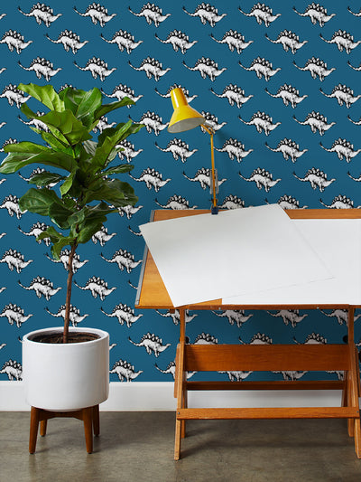 'Dinos' Wallpaper by Tea Collection - Cadet Blue
