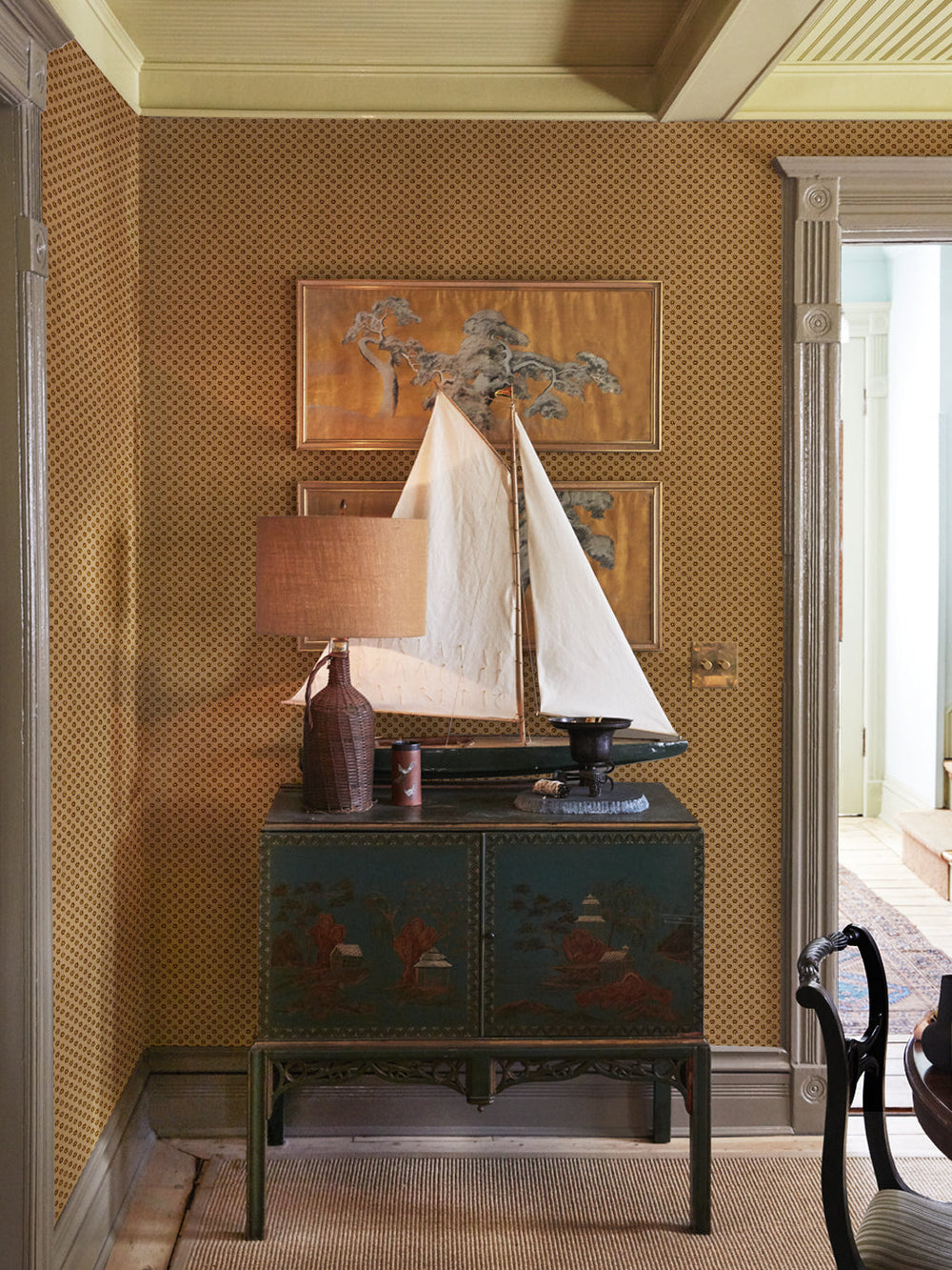 ditsy-flower-wallpaper-chris-benz-gold-on-brown