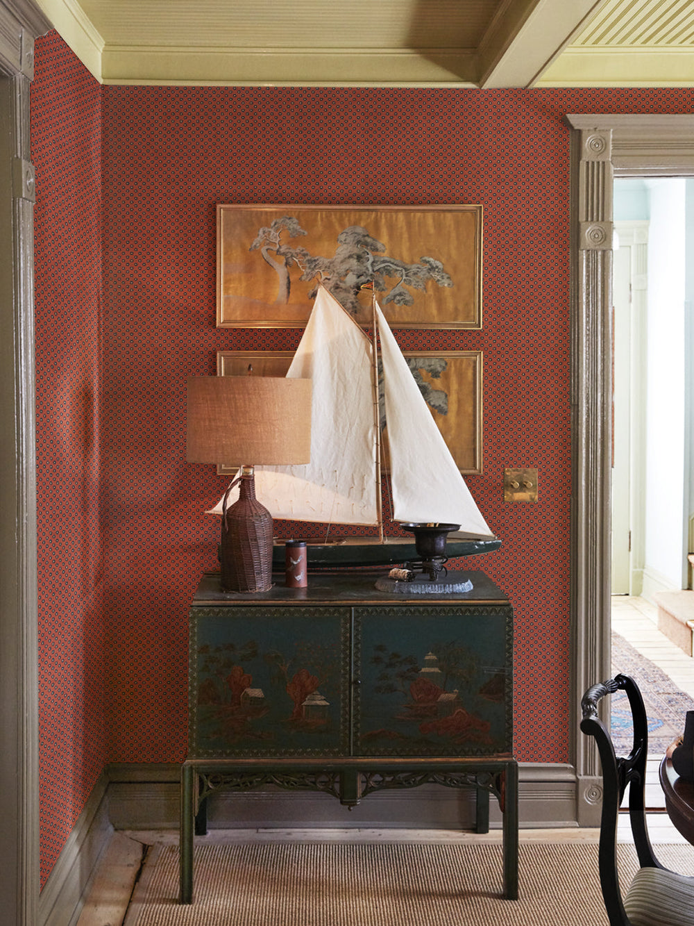 ditsy-flower-wallpaper-chris-benz-navy-on-red