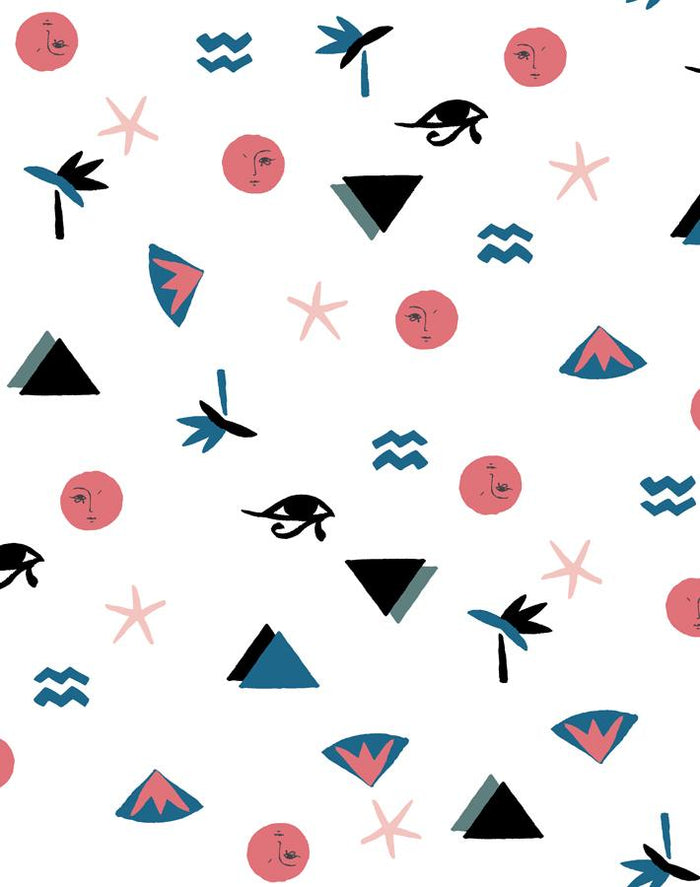 'Egyptian Icons' Wallpaper by Tea Collection - Cadet Blue