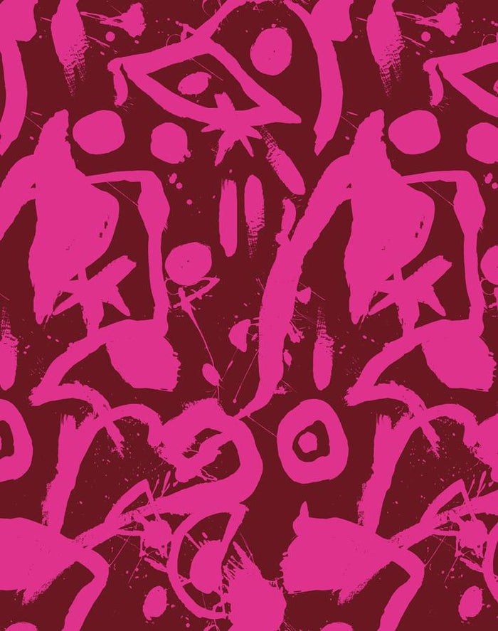 Papier peint 'El Quijote' par Chris Benz - Magenta / Rouge profond