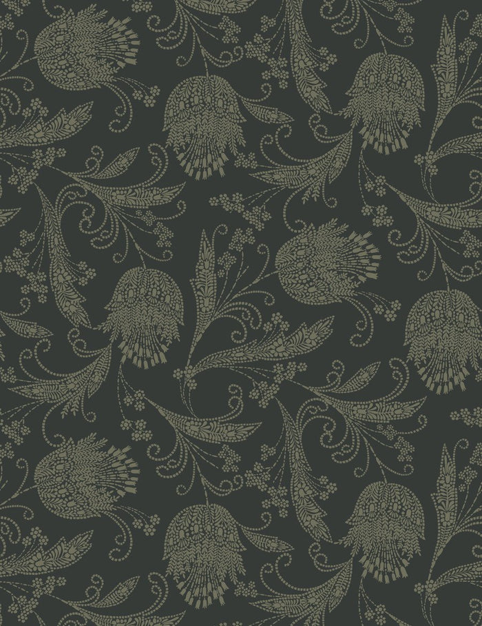 'Eleanor Rigby' Wallpaper by Wallshoppe - Charcoal / Umber