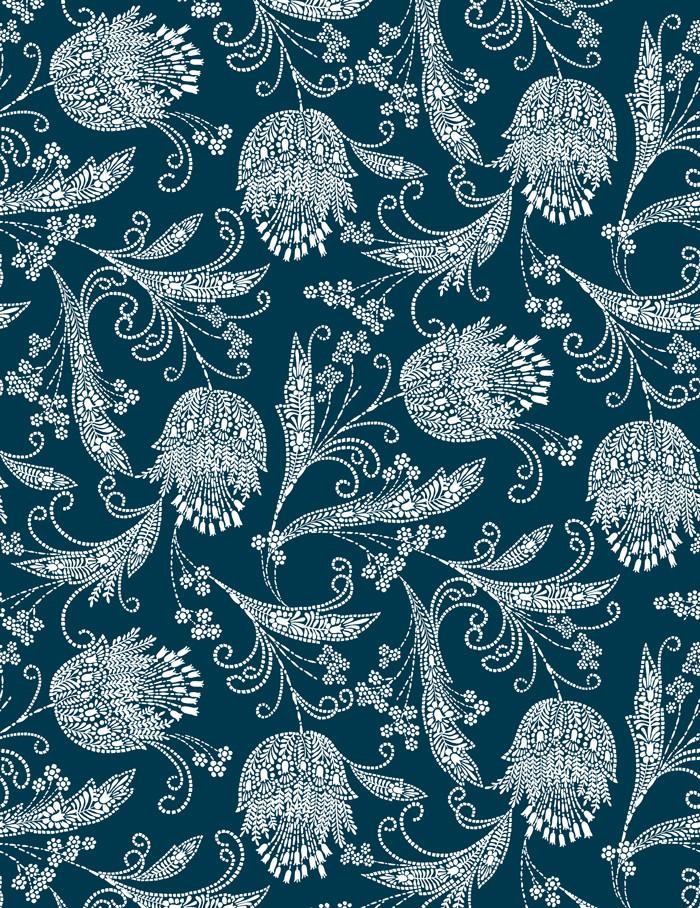 Papier peint 'Eleanor Rigby' par Wallshoppe - Indigo