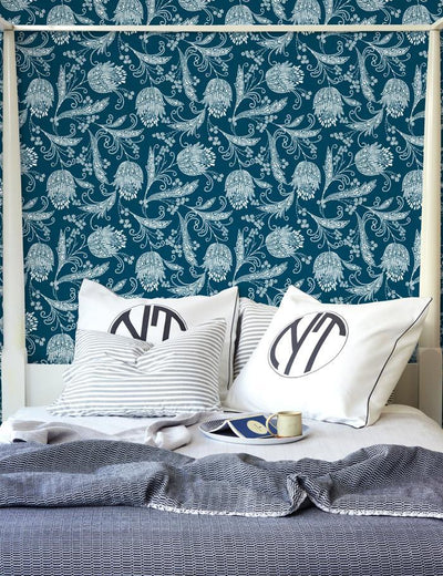 'Eleanor Rigby' Wallpaper by Wallshoppe - Indigo