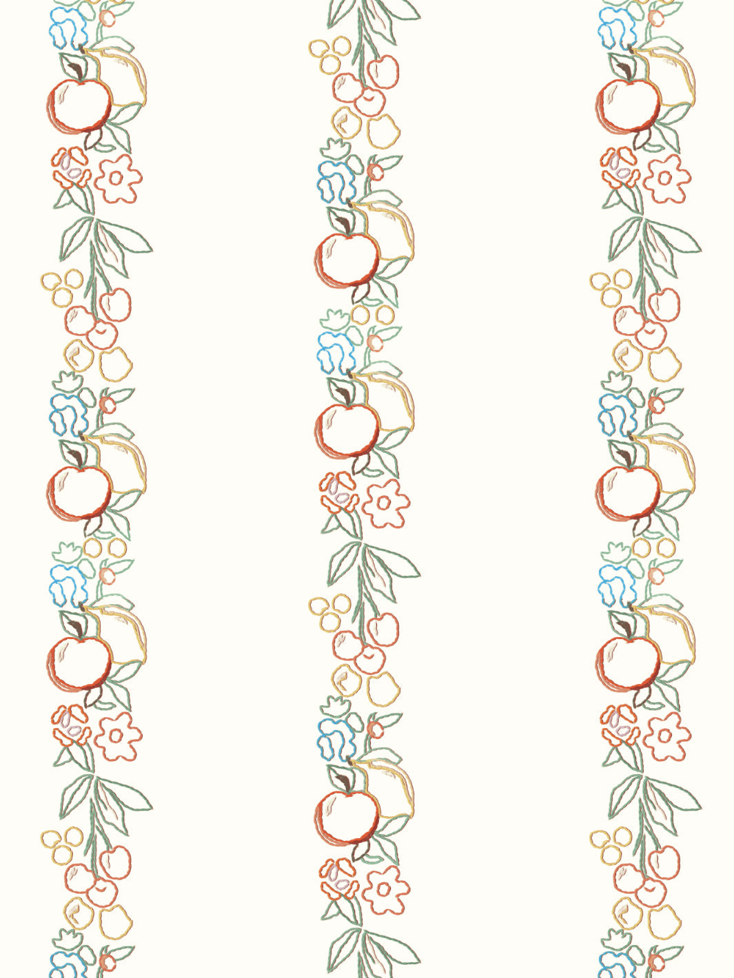 'Embroidered Fruit Vines' Wallpaper by Lingua Franca - Cream