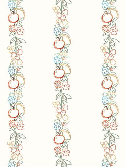 'Embroidered Fruit Vines' Wallpaper by Lingua Franca - Cream