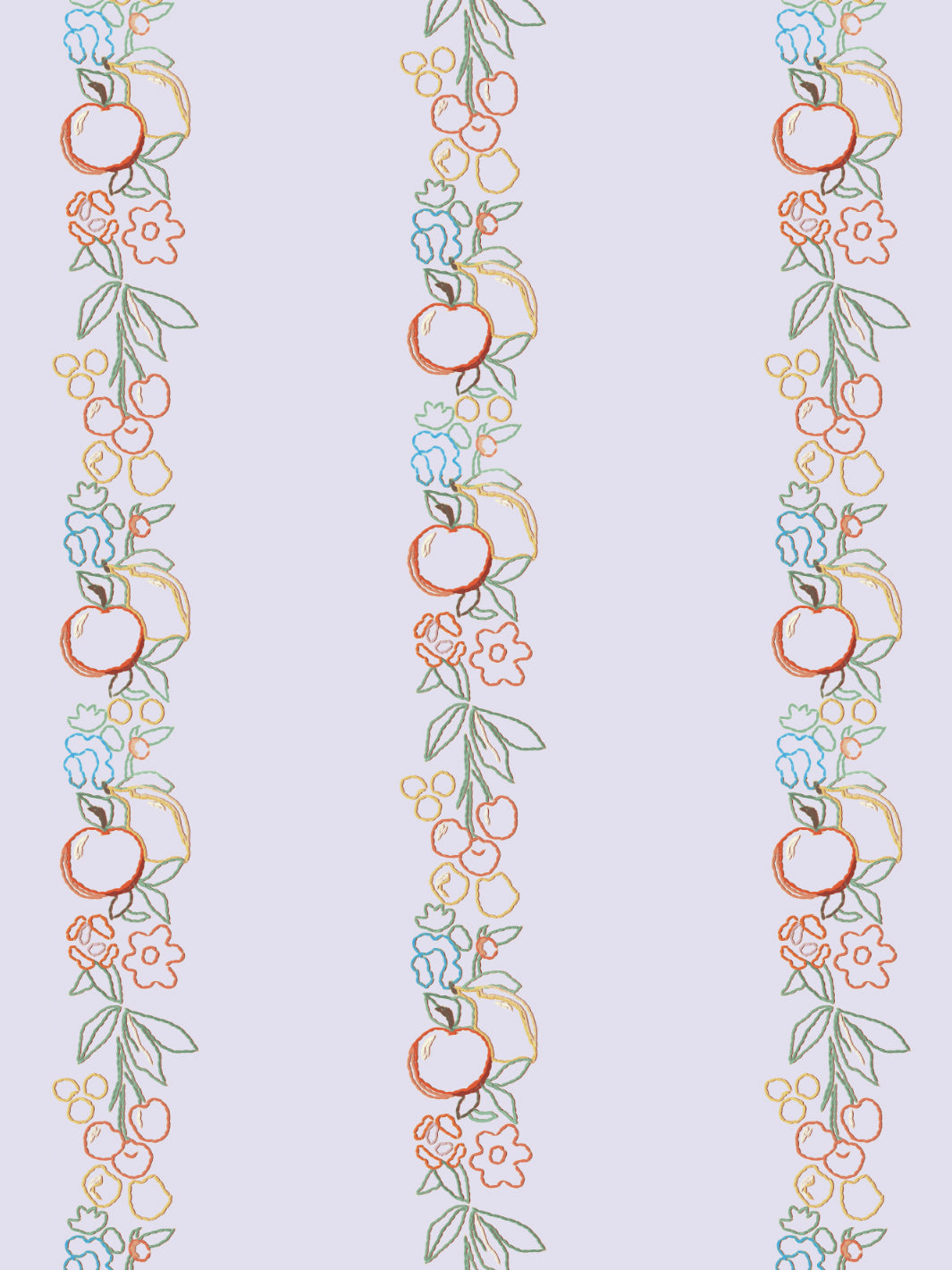 'Embroidered Fruit Vines' Wallpaper by Lingua Franca - Lavender