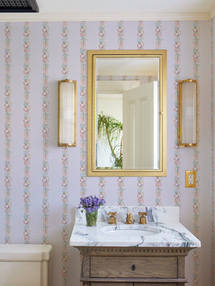 'Embroidered Fruit Vines' Wallpaper by Lingua Franca - Lavender