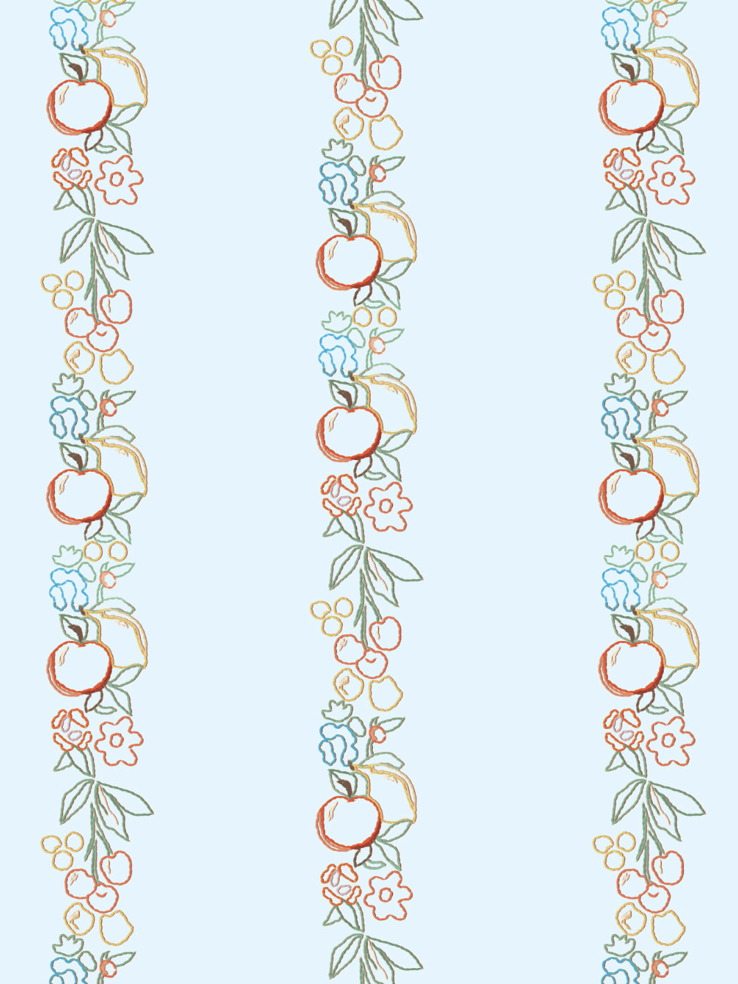 embroidered fruit vines wallpaper by lingua franca light blue