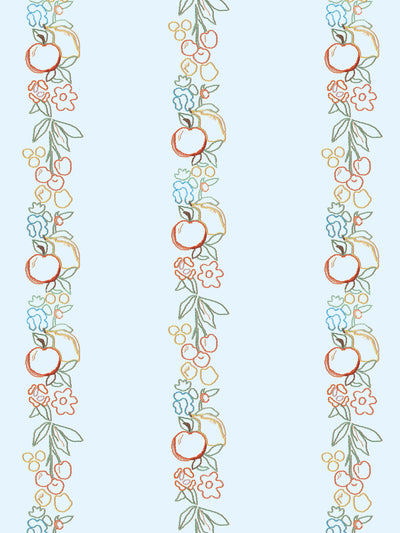 'Embroidered Fruit Vines' Wallpaper by Lingua Franca - Light Blue
