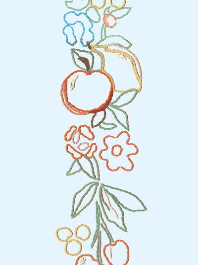 embroidered fruit vines wallpaper by lingua franca light blue