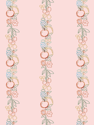 'Embroidered Fruit Vines' Wallpaper by Lingua Franca - Light Pink